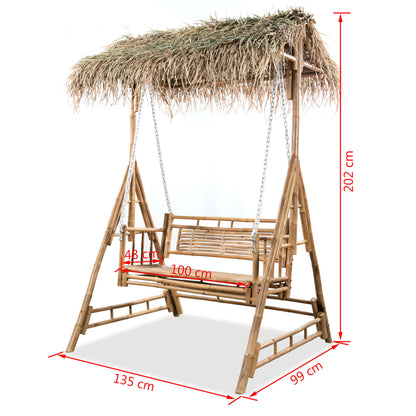 Hollywoodschaukel 2-Sitzer Mit Palmblättern Bambus 202 Cm