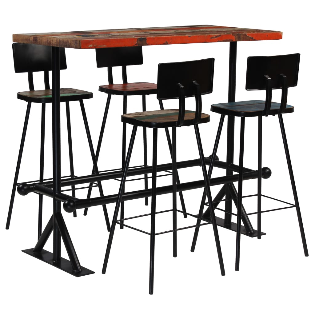 Bar-Set 5-Tlg. Altholz Massiv Mehrfarbig