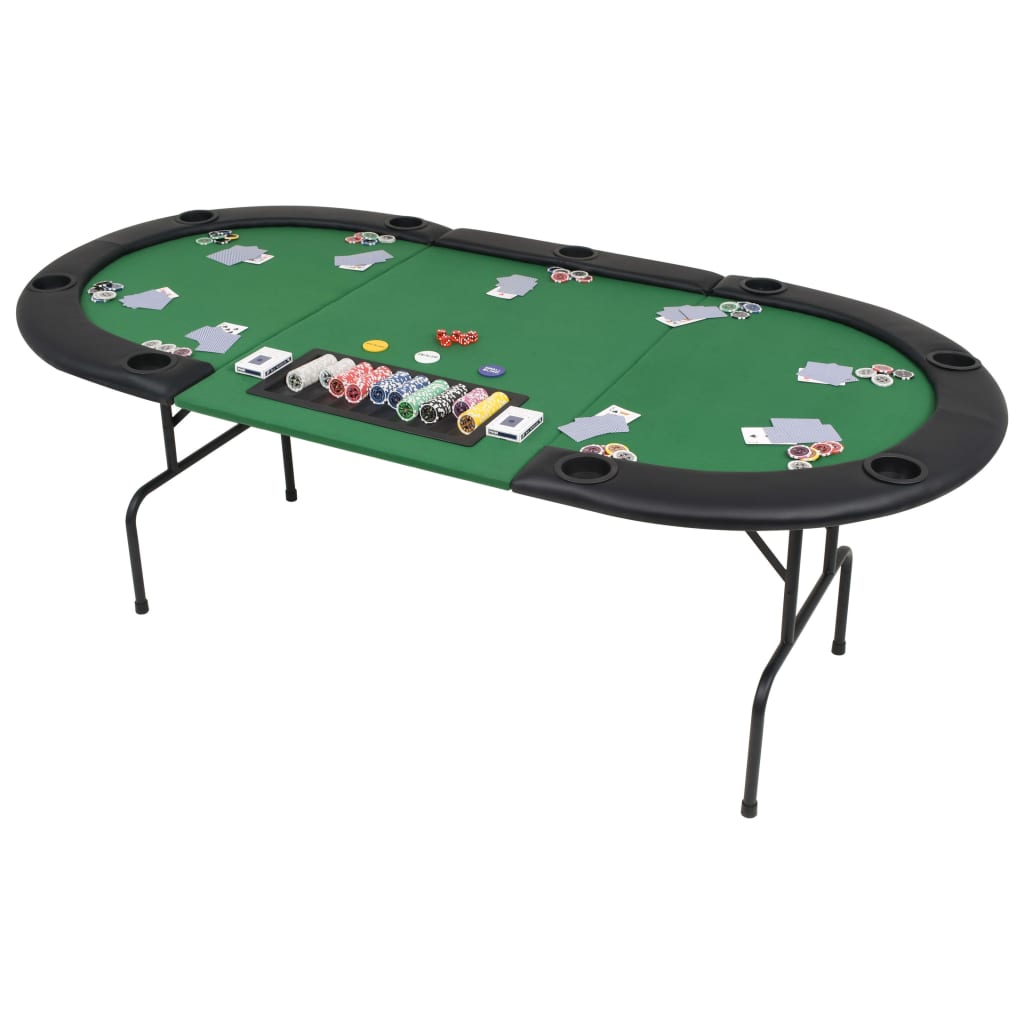 9-Spieler Poker Falttisch 3-Fach Faltbar Oval Grün