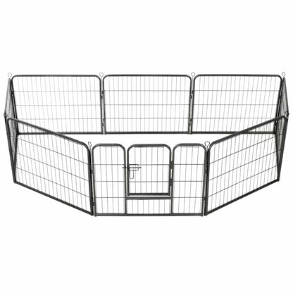 Hunde-Laufgitter 8 Paneele Stahl Schwarz