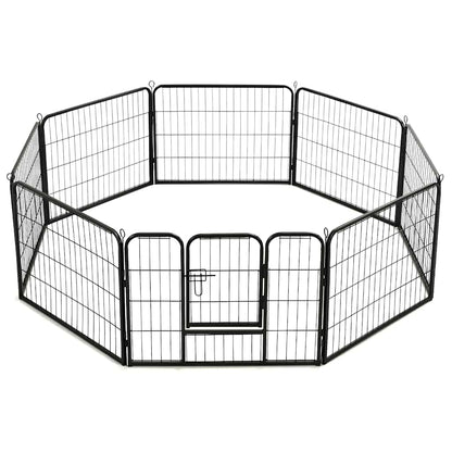 Hunde-Laufgitter 8 Paneele Stahl Schwarz