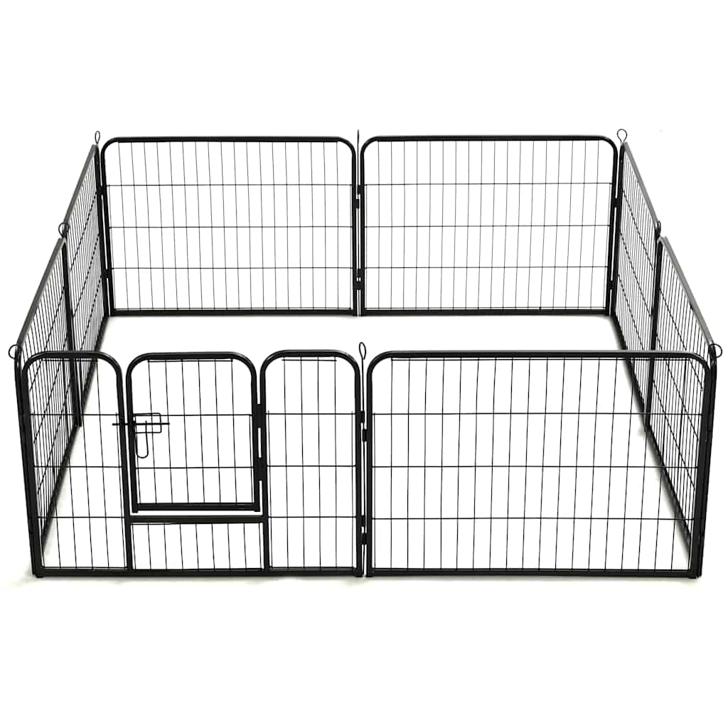 Hunde-Laufgitter 8 Paneele Stahl Schwarz