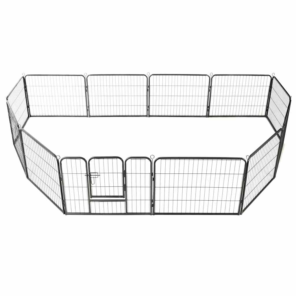 Hunde-Laufgitter 12 Paneele Stahl 80X60 Cm Schwarz
