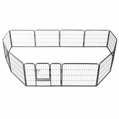 Hunde-Laufgitter 12 Paneele Stahl 80X60 Cm Schwarz