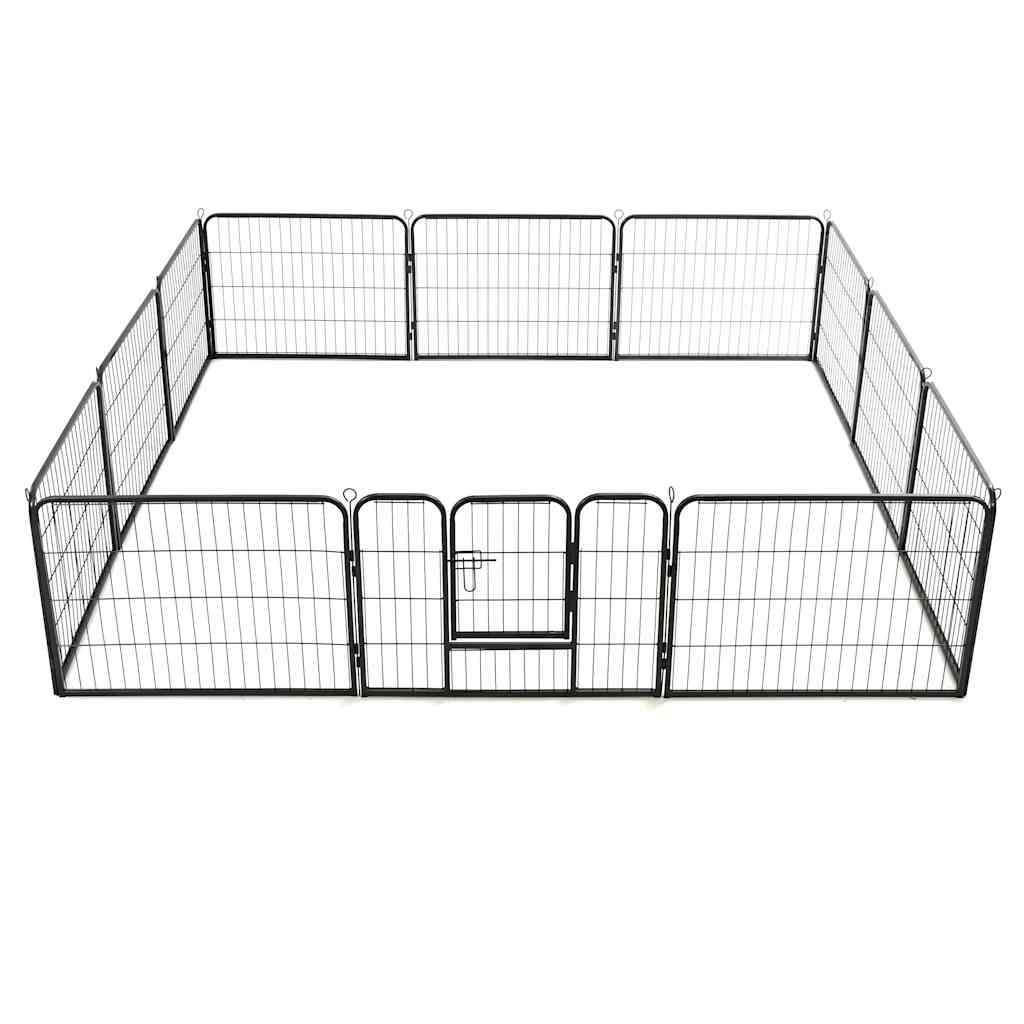 Hunde-Laufgitter 12 Paneele Stahl 80X60 Cm Schwarz