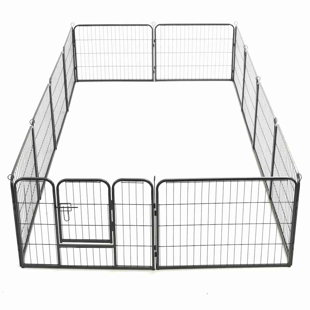 Hunde-Laufgitter 12 Paneele Stahl 80X60 Cm Schwarz
