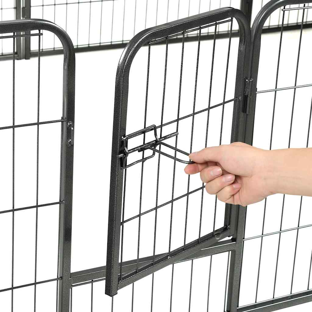 Hunde-Laufgitter 12 Paneele Stahl 80X60 Cm Schwarz