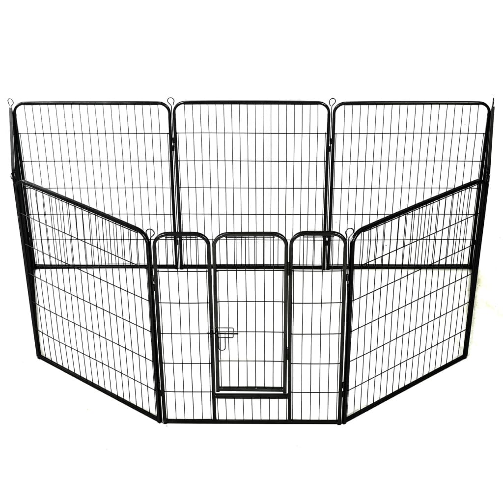 Hunde-Laufgitter 8 Paneele Stahl Schwarz