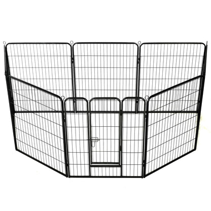 Hunde-Laufgitter 8 Paneele Stahl Schwarz