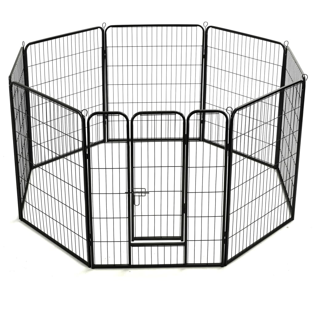 Hunde-Laufgitter 8 Paneele Stahl Schwarz