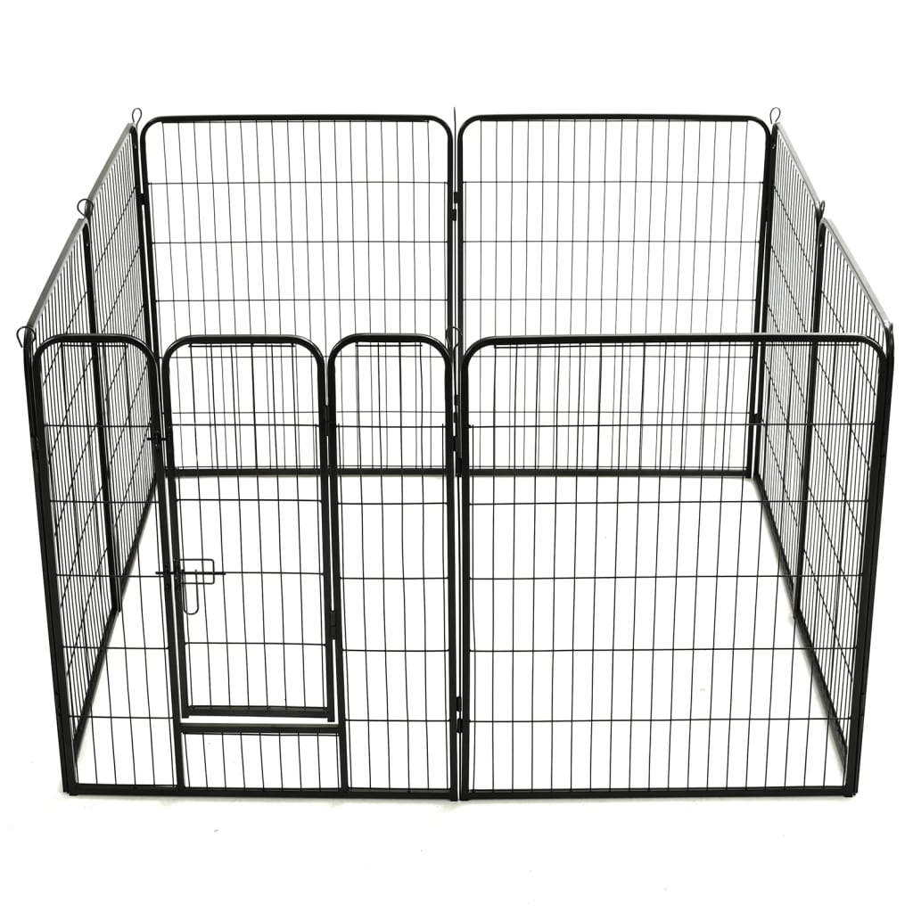 Hunde-Laufgitter 8 Paneele Stahl Schwarz