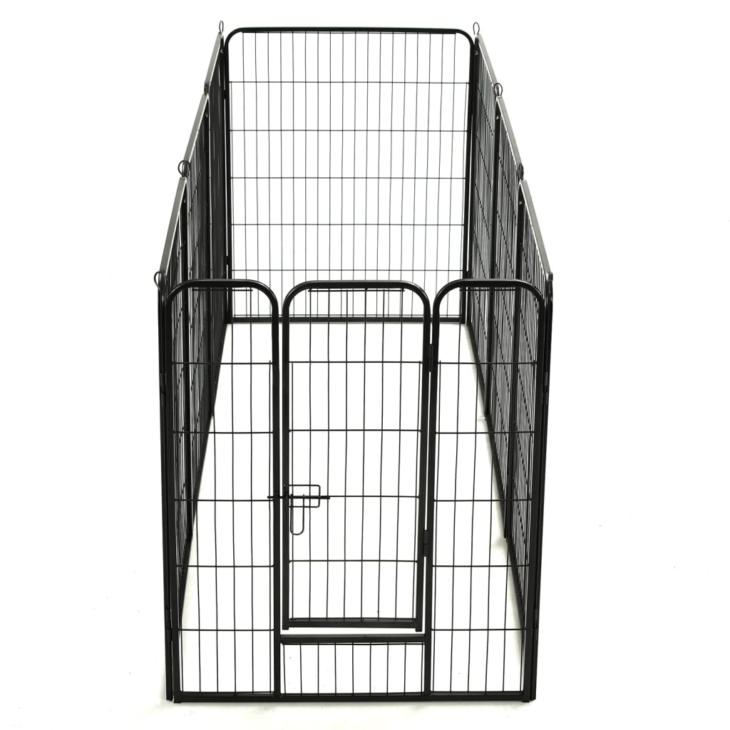 Hunde-Laufgitter 8 Paneele Stahl Schwarz