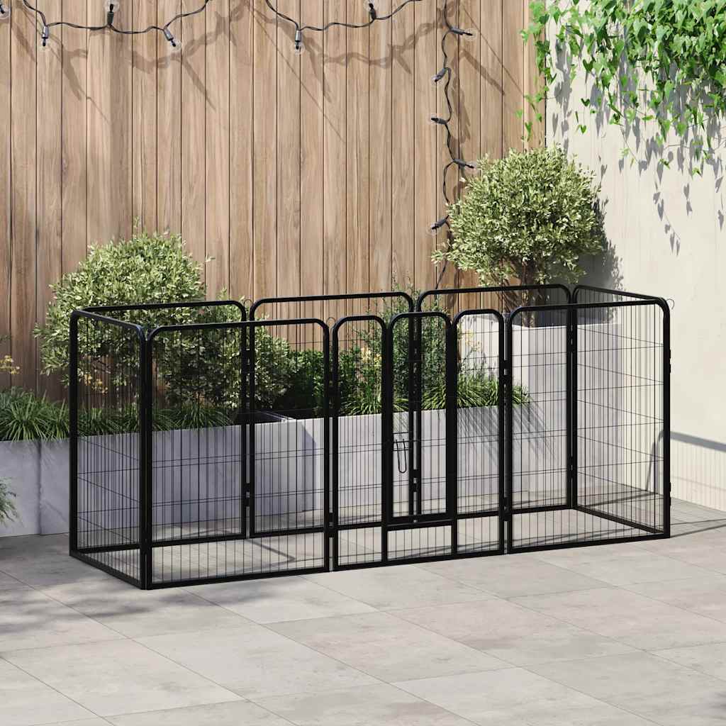 Hunde-Laufgitter 8 Paneele Stahl Schwarz