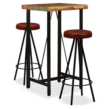 5-Tlg. Bar-Set Altholz Massiv Und Echtleder