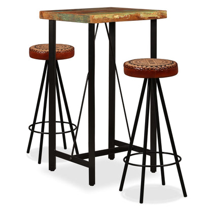 5-Tlg. Bar-Set Altholz Massiv, Echtleder Und Canvas