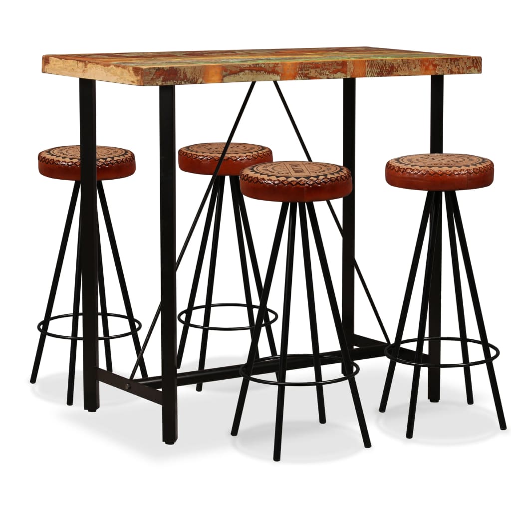 5-Tlg. Bar-Set Altholz Massiv, Echtleder Und Canvas
