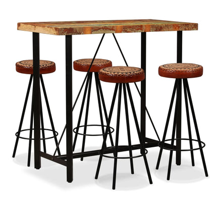 5-Tlg. Bar-Set Altholz Massiv, Echtleder Und Canvas