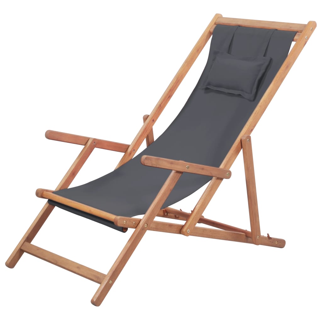 Klappbarer Strandstuhl Stoff Und Holzrahmen