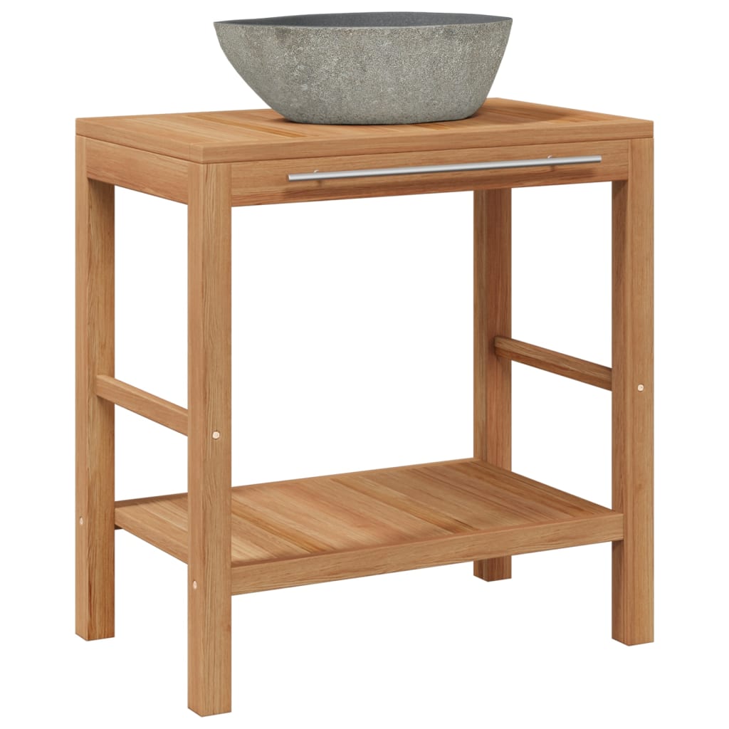 Waschtisch Massivholz Teak Mit Waschbecken Aus Flussstein