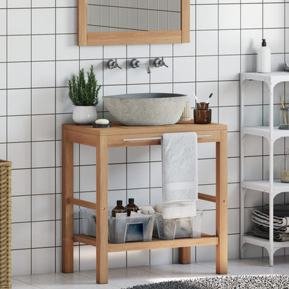 Waschtisch Massivholz Teak Mit Waschbecken Aus Flussstein