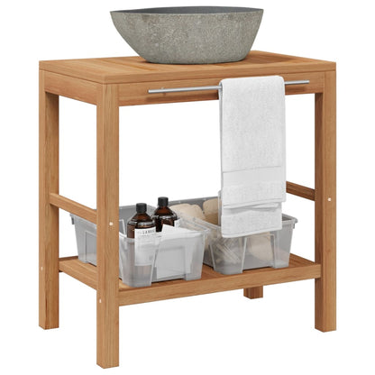 Waschtisch Massivholz Teak Mit Waschbecken Aus Flussstein