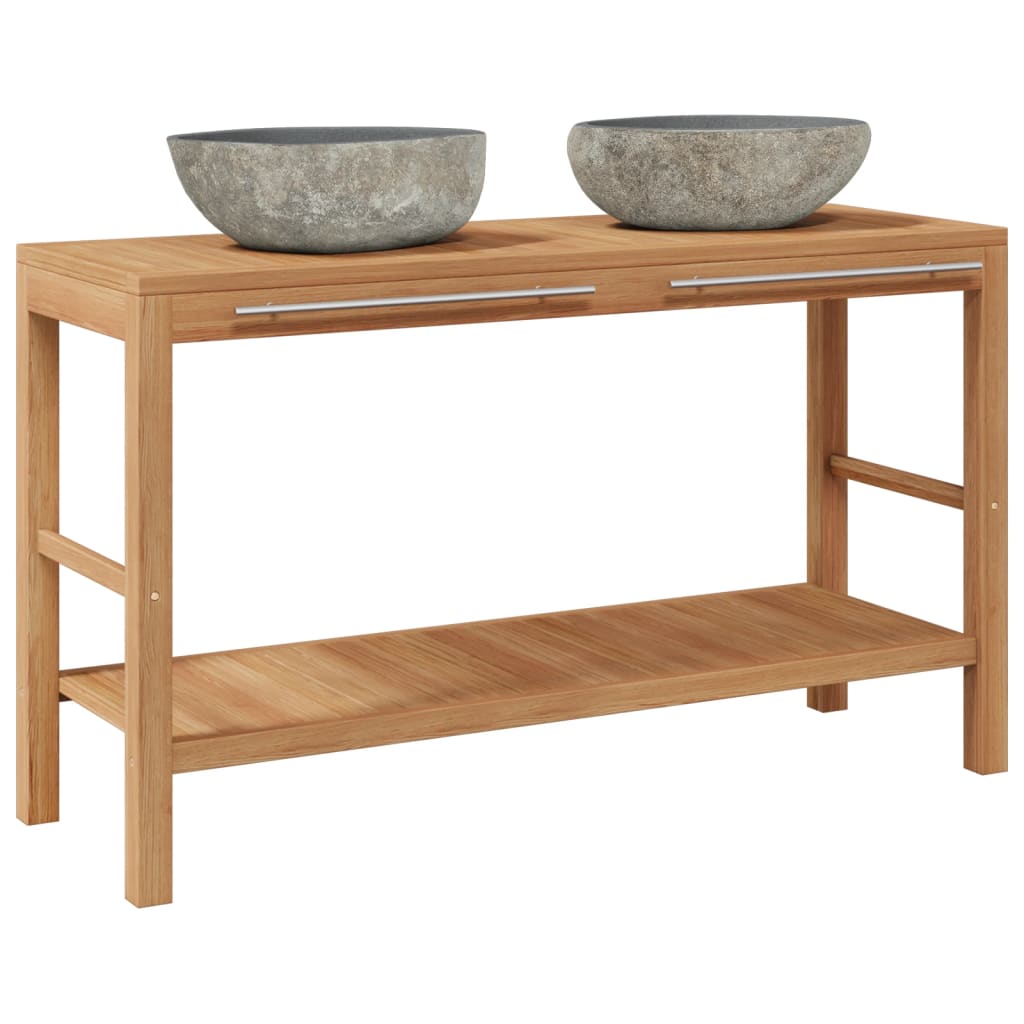 Waschtischunterschrank Teak Massiv Mit Flussstein Waschbecken