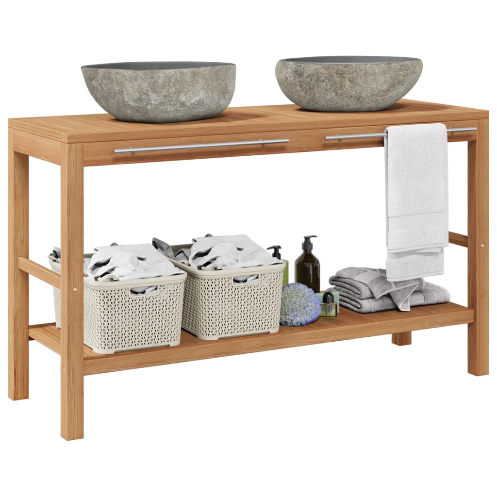 Waschtischunterschrank Teak Massiv Mit Flussstein Waschbecken