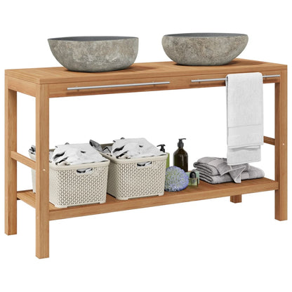 Waschtischunterschrank Teak Massiv Mit Flussstein Waschbecken
