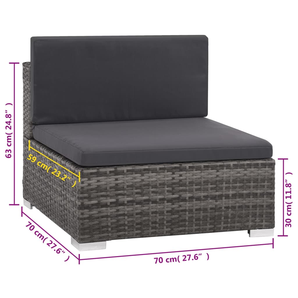 8-Tlg. Garten-Lounge-Set Mit Kissen Poly Rattan Grau