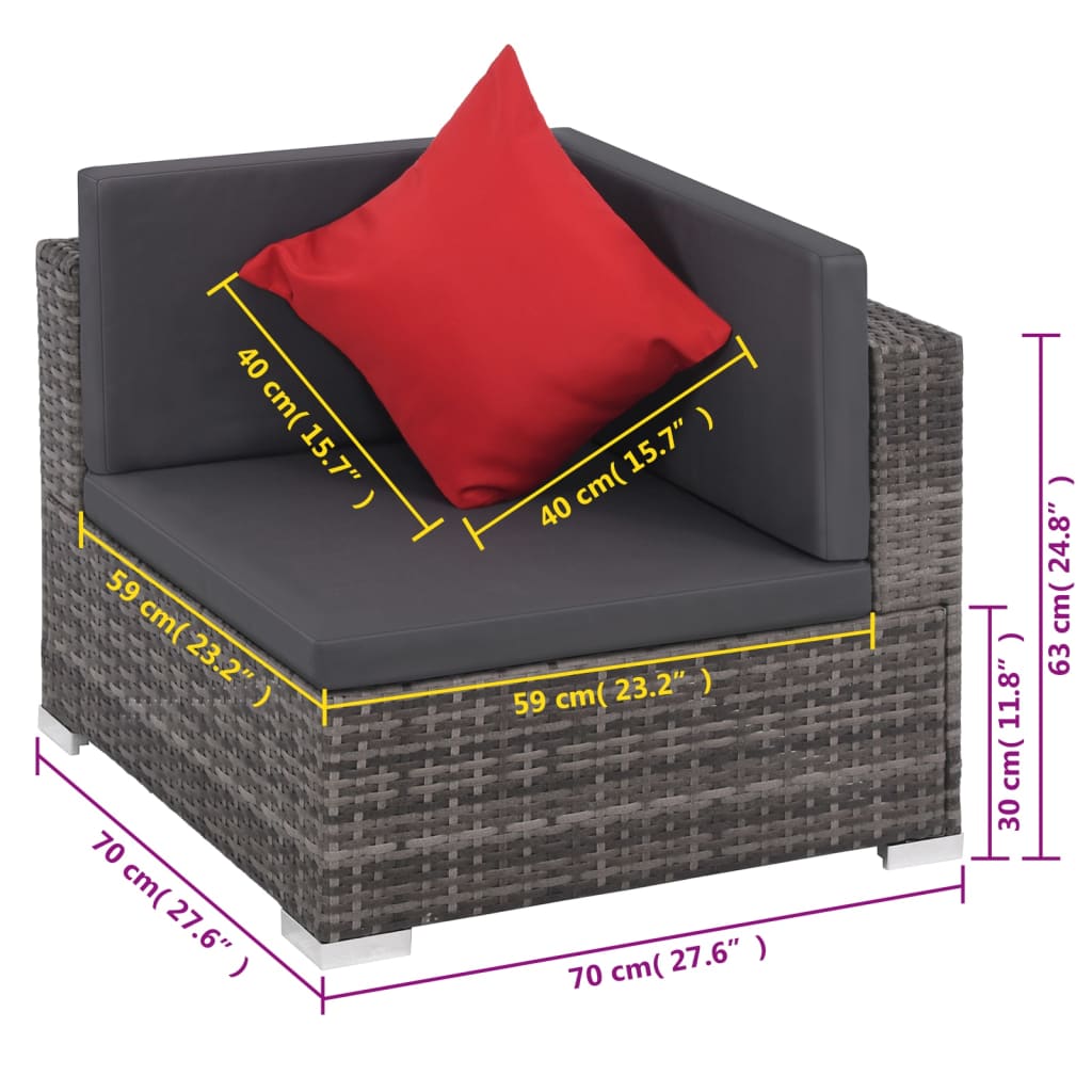 8-Tlg. Garten-Lounge-Set Mit Kissen Poly Rattan Grau