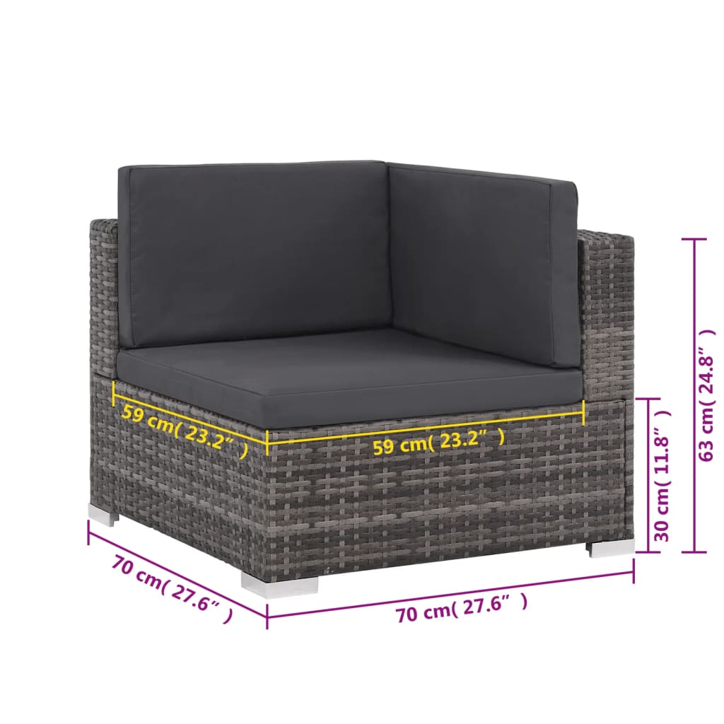 6-Tlg. Garten-Lounge-Set Mit Kissen Poly Rattan Grau