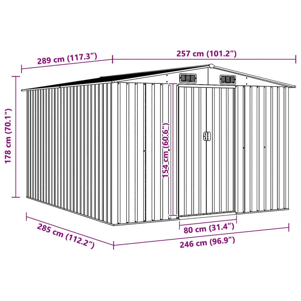 Gartenhaus 257X298X178 Cm Metall