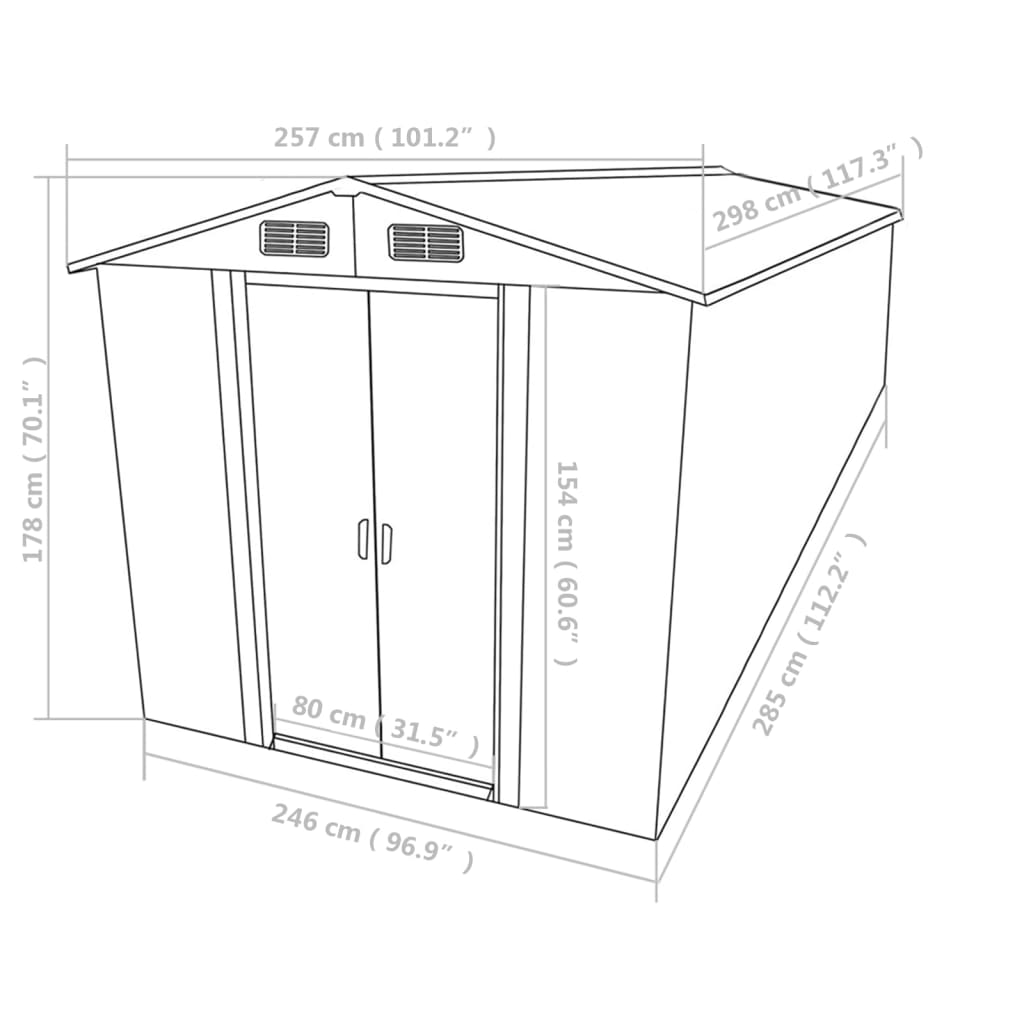Gartenhaus 257X298X178 Cm Metall
