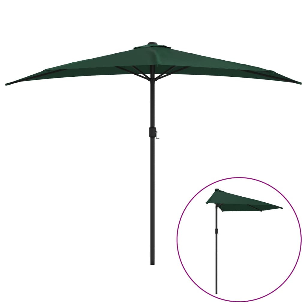 Balkon-Sonnenschirm Mit Alu-Mast Grün 300X155 Cm Halbrund
