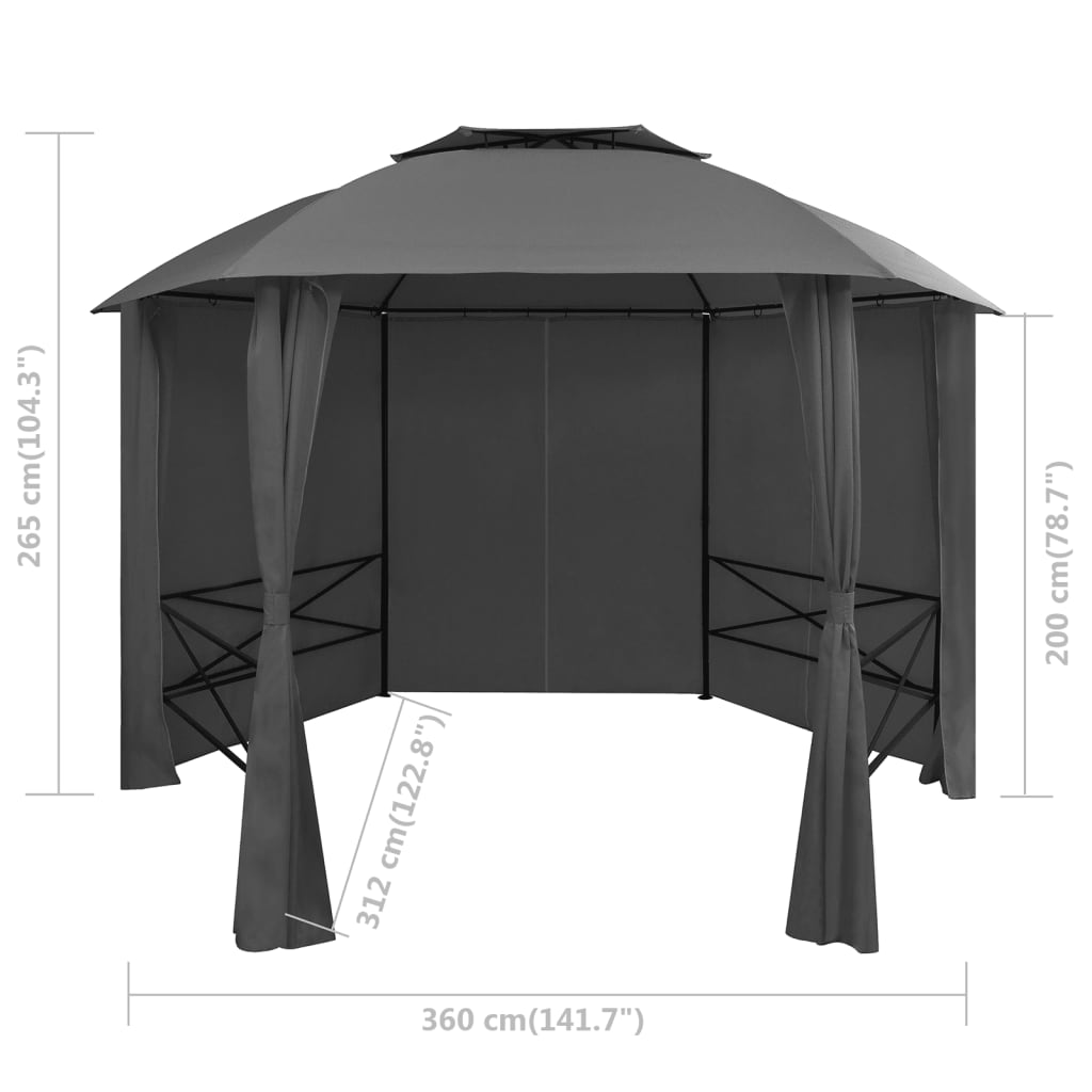 Gartenpavillon Mit Vorhängen Sechseckig 360X265 Cm