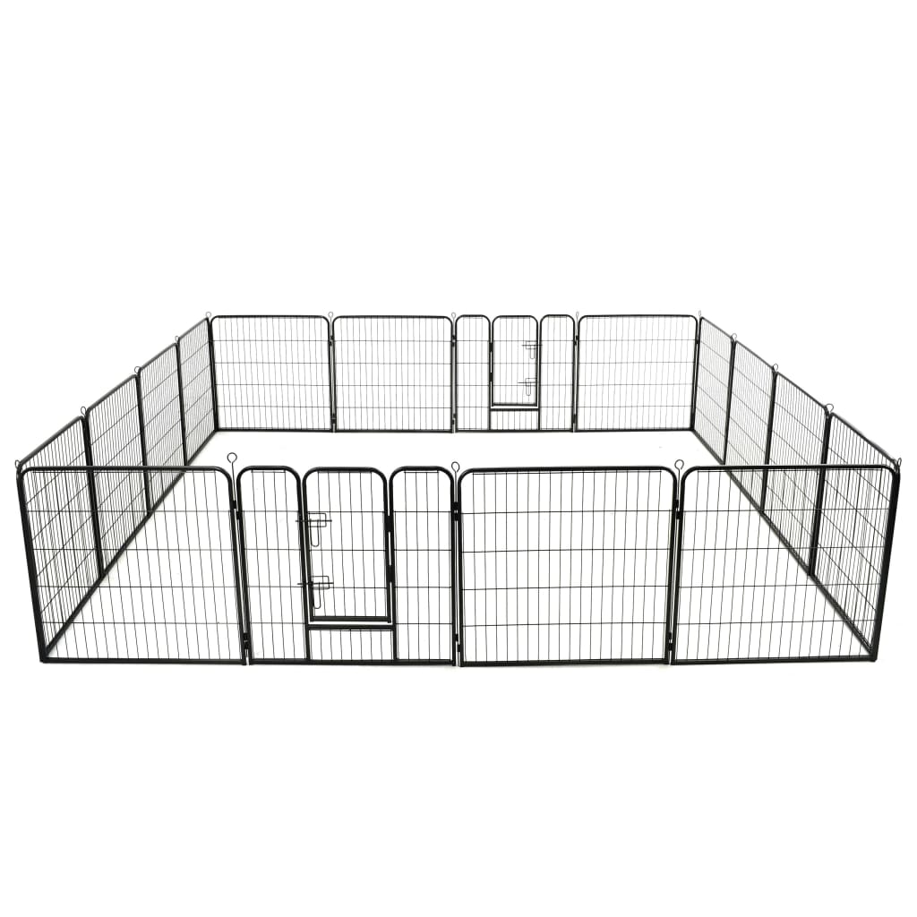 Hunde-Laufstall 16 Panels Stahl Schwarz