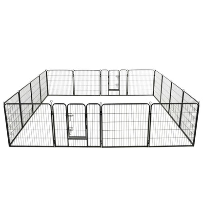 Hunde-Laufstall 16 Panels Stahl Schwarz