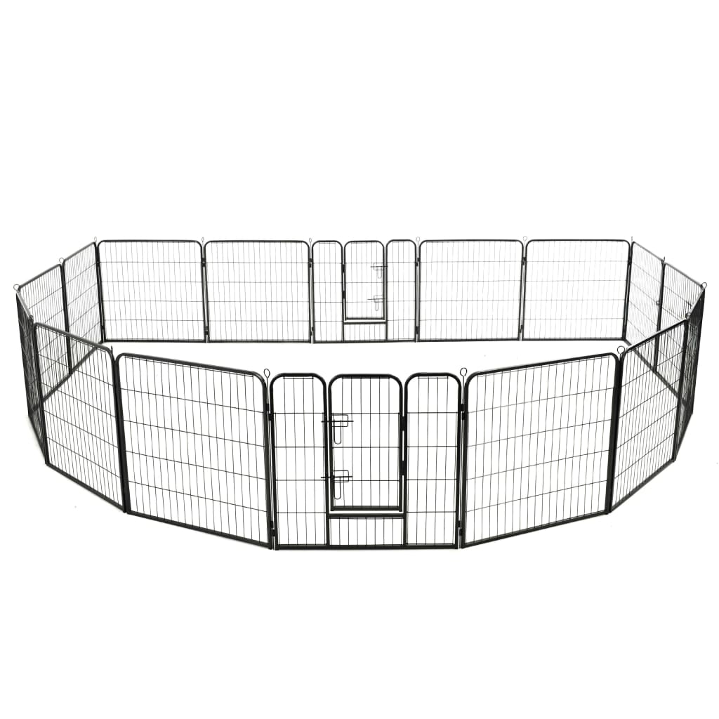Hunde-Laufstall 16 Panels Stahl Schwarz