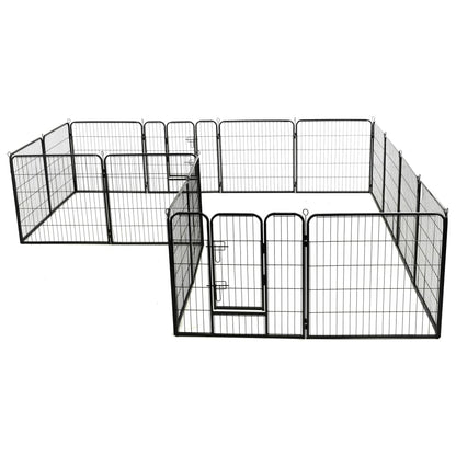 Hunde-Laufstall 16 Panels Stahl Schwarz