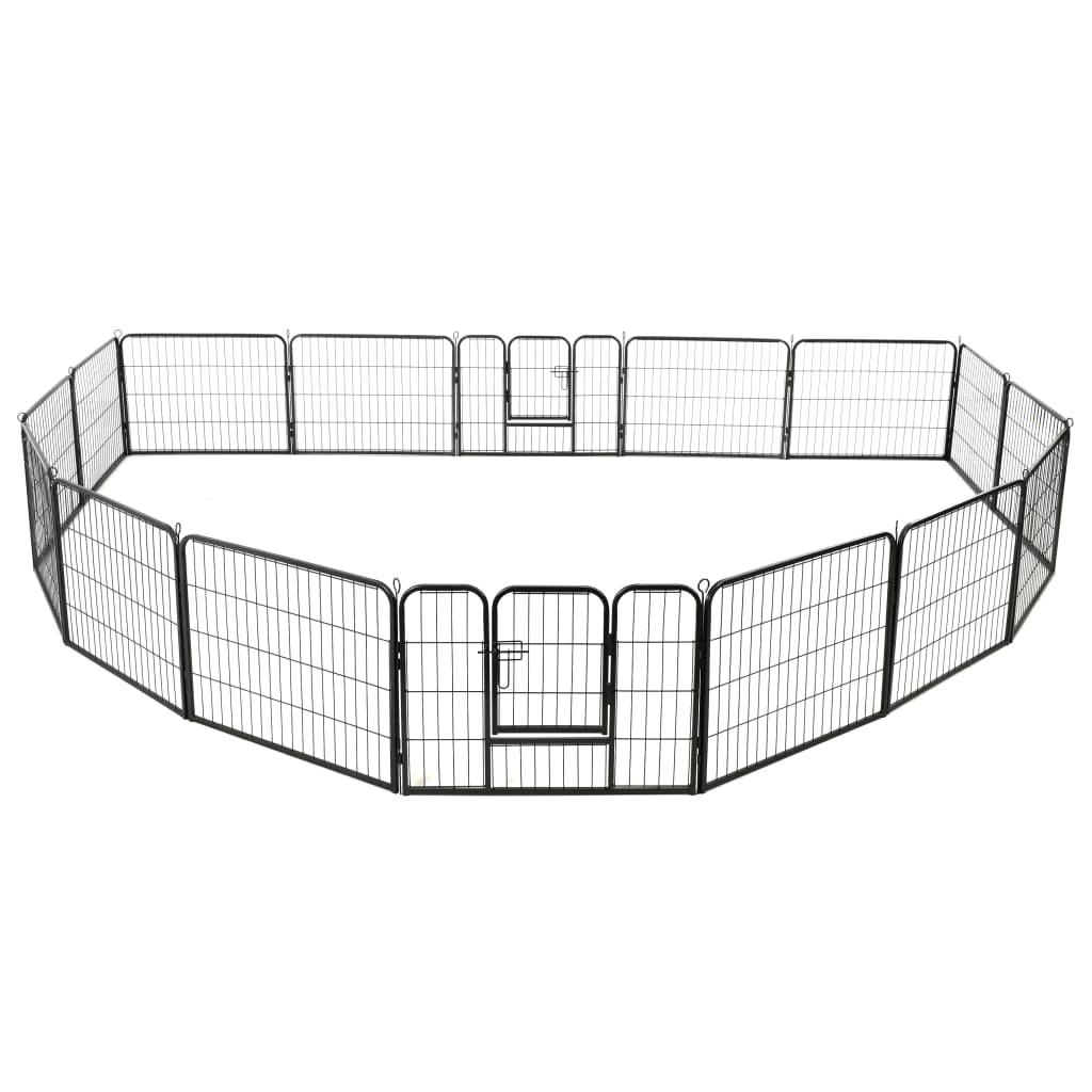 Hunde-Laufstall 16 Paneele Stahl Schwarz