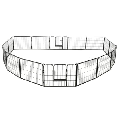 Hunde-Laufstall 16 Paneele Stahl Schwarz