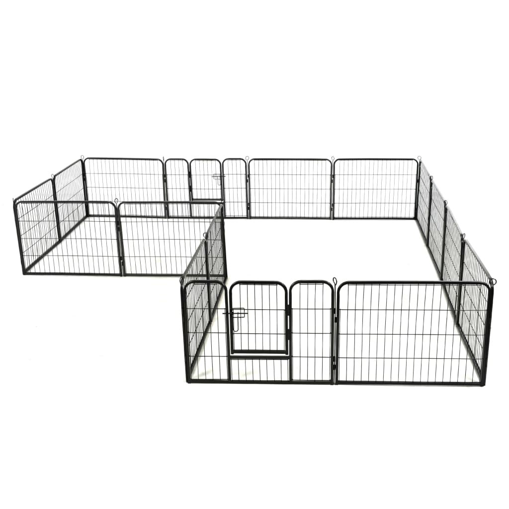 Hunde-Laufstall 16 Paneele Stahl Schwarz