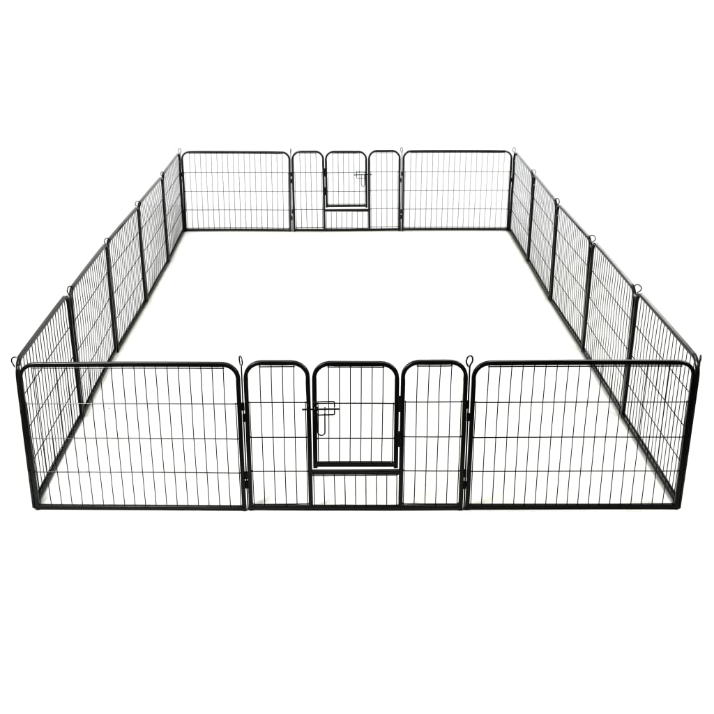 Hunde-Laufstall 16 Paneele Stahl Schwarz