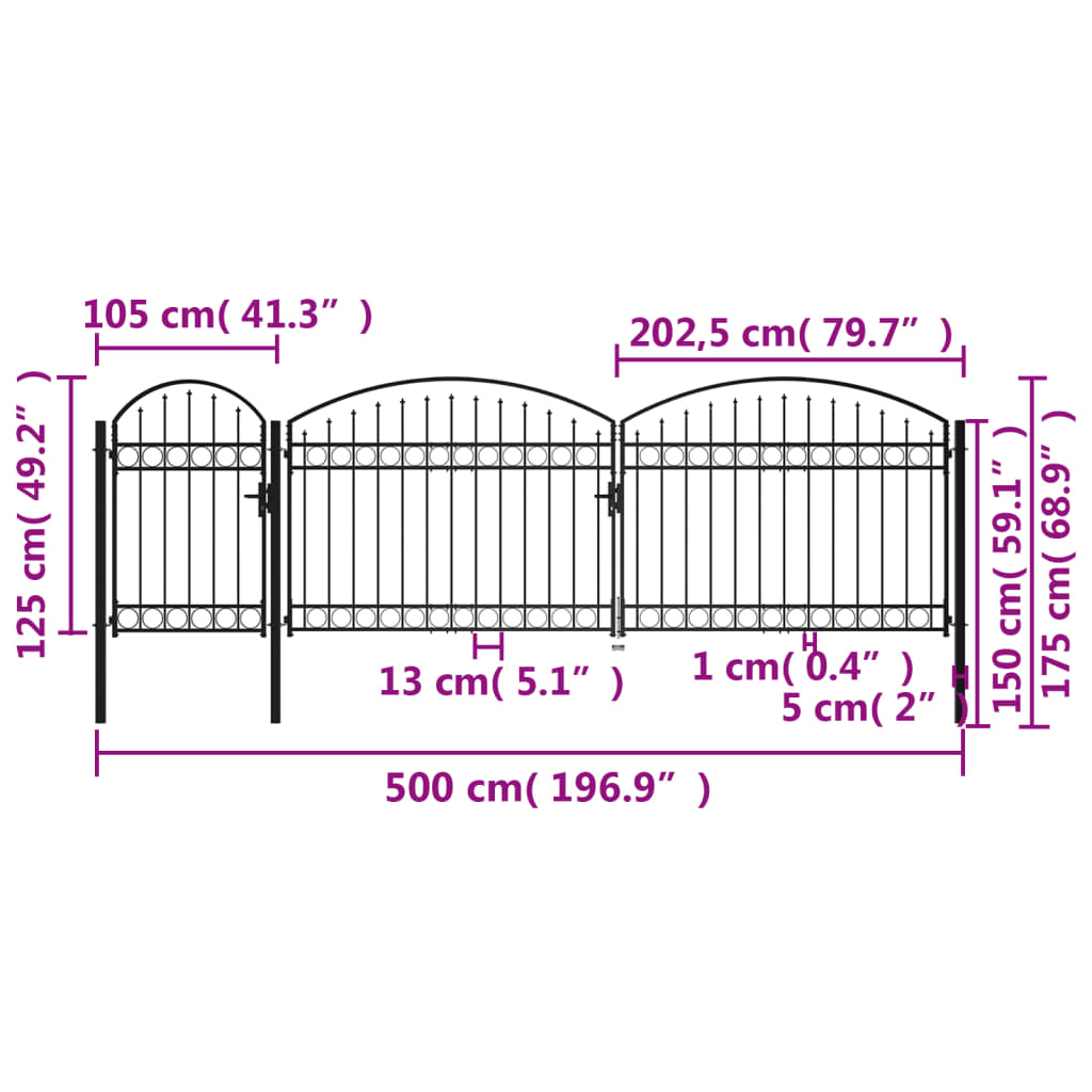 Gartentor Assen Mit Bogenabschluss Stahl 1,25 X 5 M