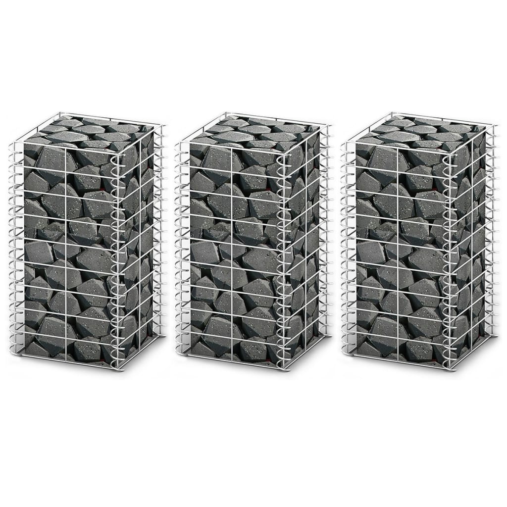 Gabionen-Set 3-Tlg. Verzinkter Draht 25×25×150 Cm