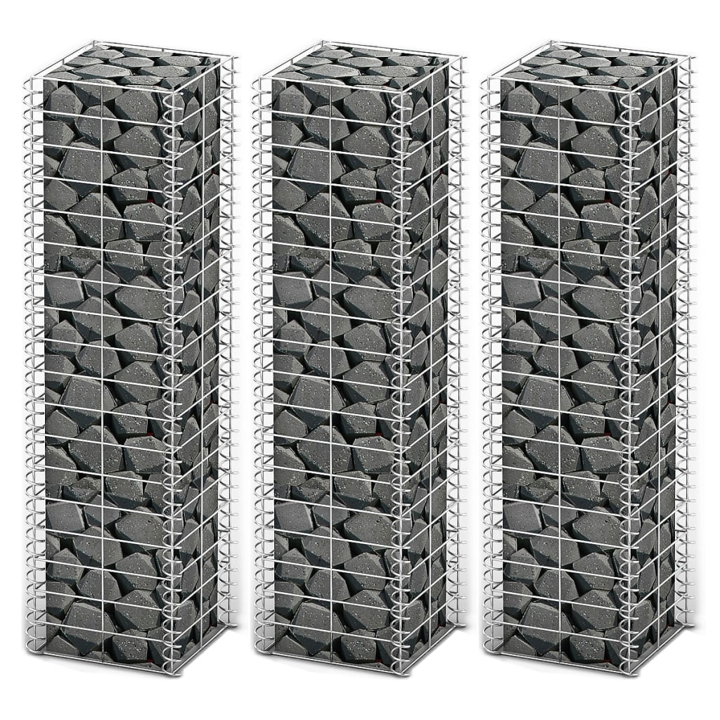 Gabionen-Set 3-Tlg. Verzinkter Draht 25×25×150 Cm