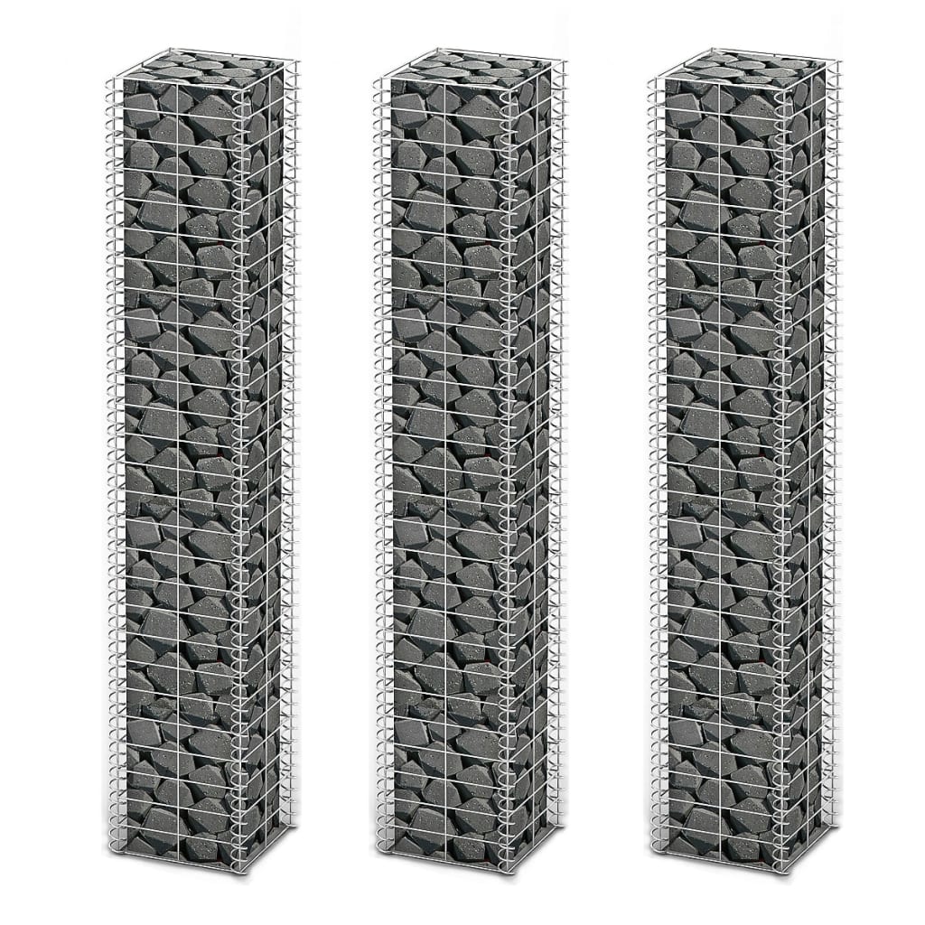 Gabionen-Set 3-Tlg. Verzinkter Draht 25×25×150 Cm