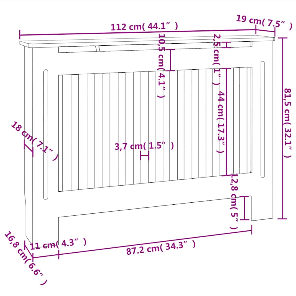 Holzwerkstoff Heizkörper-Abdeckung Heizkörperverkleidung 112 Cm,