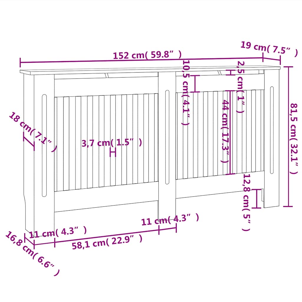 Holzwerkstoff Heizkörper-Abdeckung Heizkörperverkleidung 152 Cm,