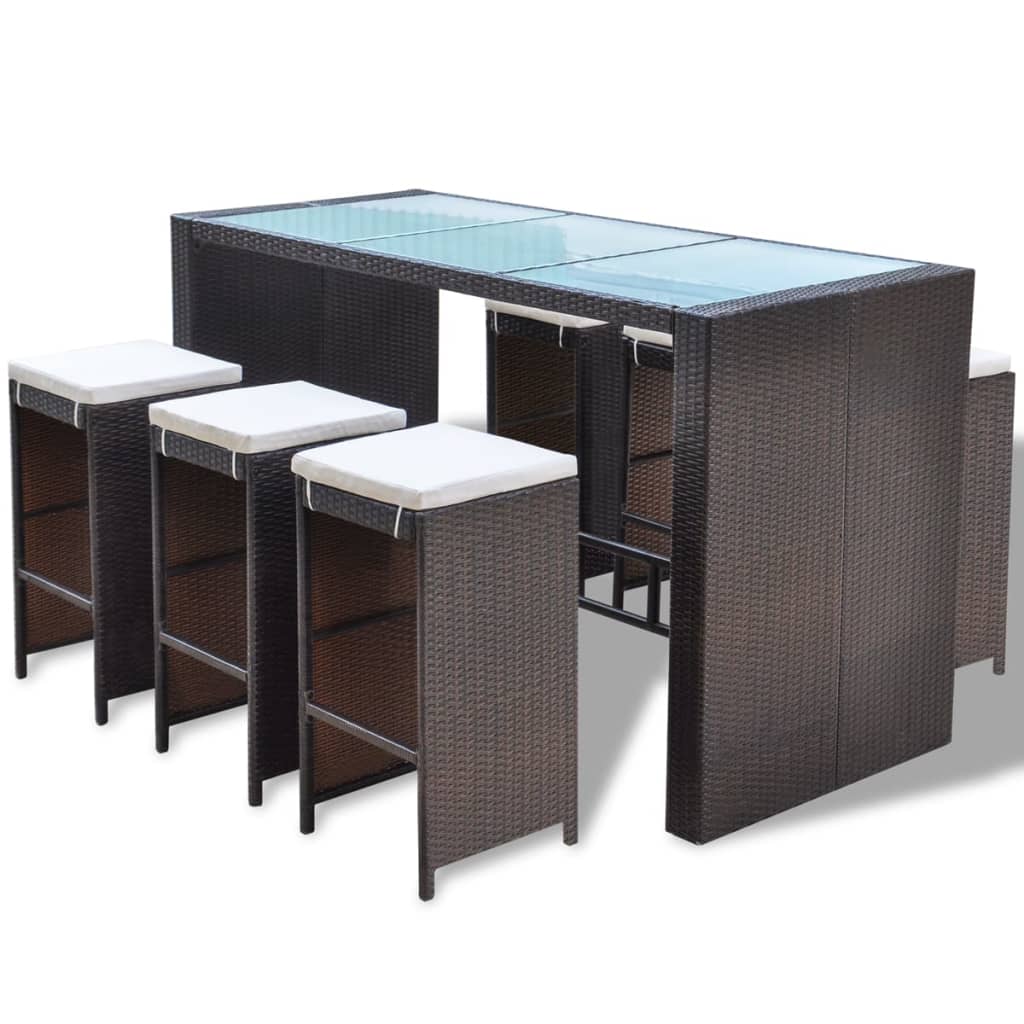 7-Tlg. Gartenbar-Set Mit Auflagen Poly Rattan